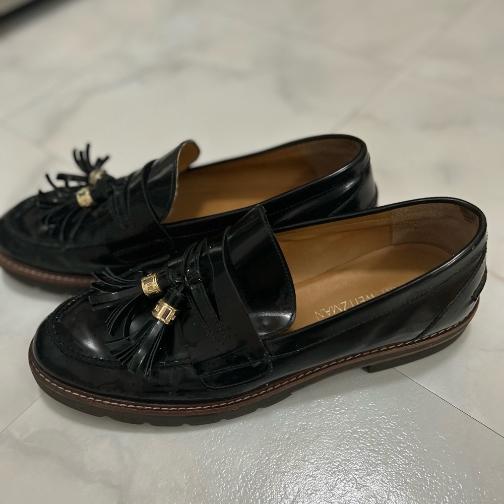 Stuart Weitzman Black Patent Leather Manila Loafers Size 11.5